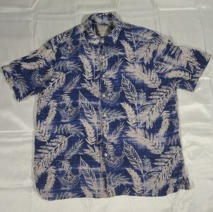 Jimmy Buffet Margaritaville Men's XL Silk Linen Blue Floral Hawaiian Camp Shirt